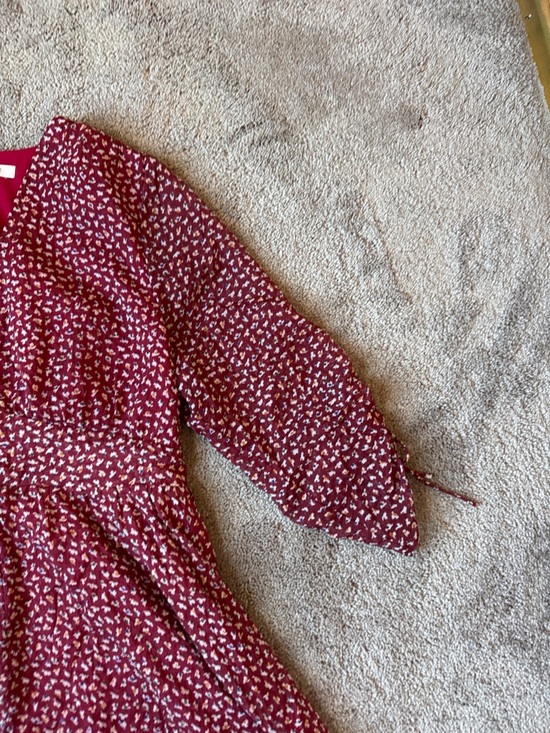 Madewell Red Floral Mini Dress V Neck Tie Sleeve Fit & Flare SIZE 12 - Picture 2 of 6